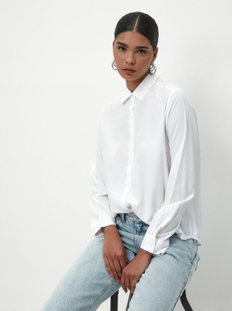 Chemise à manches longues en popeline Blanc - Kiabi
