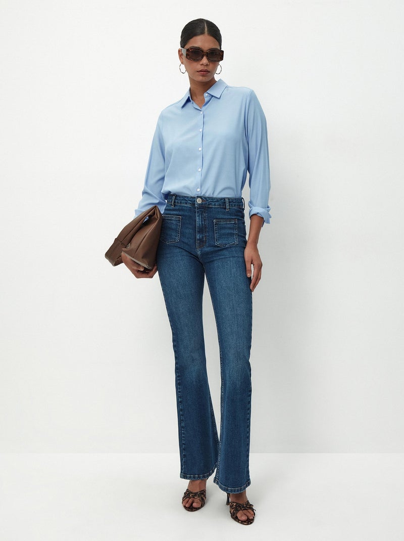 Chemise à manches longues en popeline Bleu - Kiabi