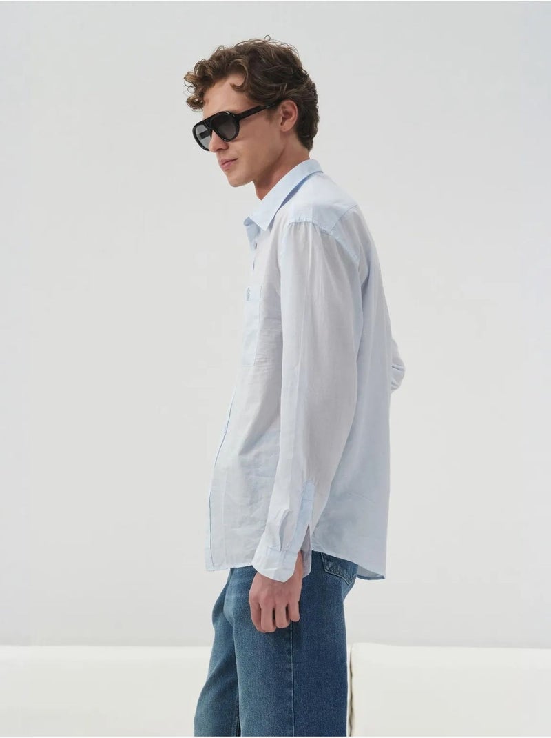 Chemise à manches longues en popeline de coton pour homme giesto Bleu clair - Kiabi
