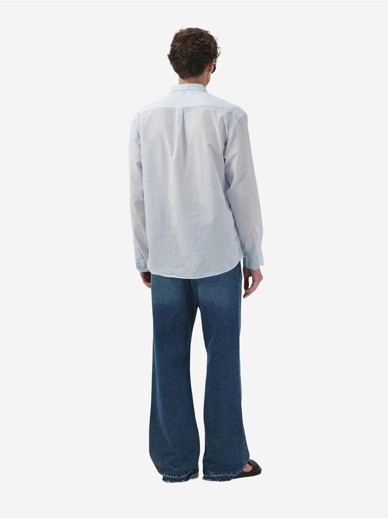 Chemise à manches longues en popeline de coton pour homme giesto Bleu clair - Kiabi