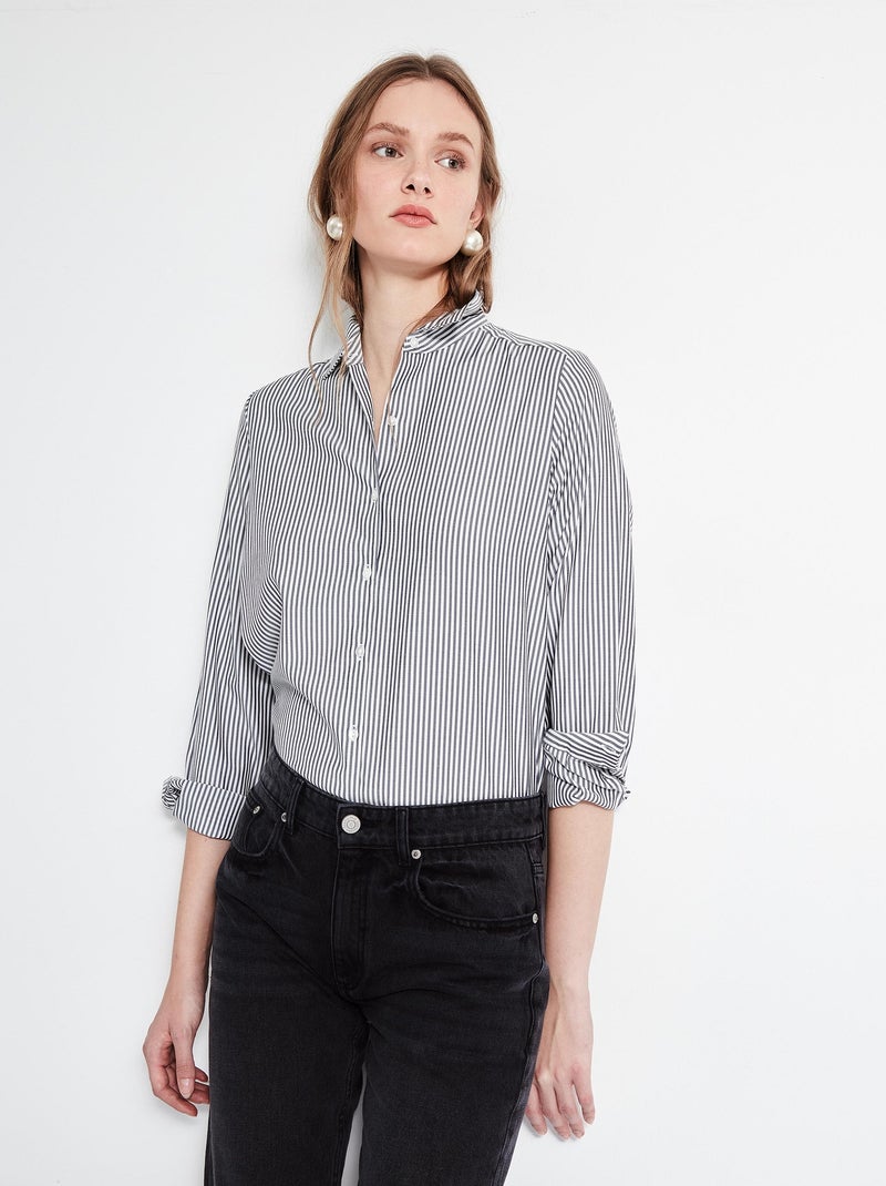Chemise à manches longues en popeline rayée Bleu - Kiabi