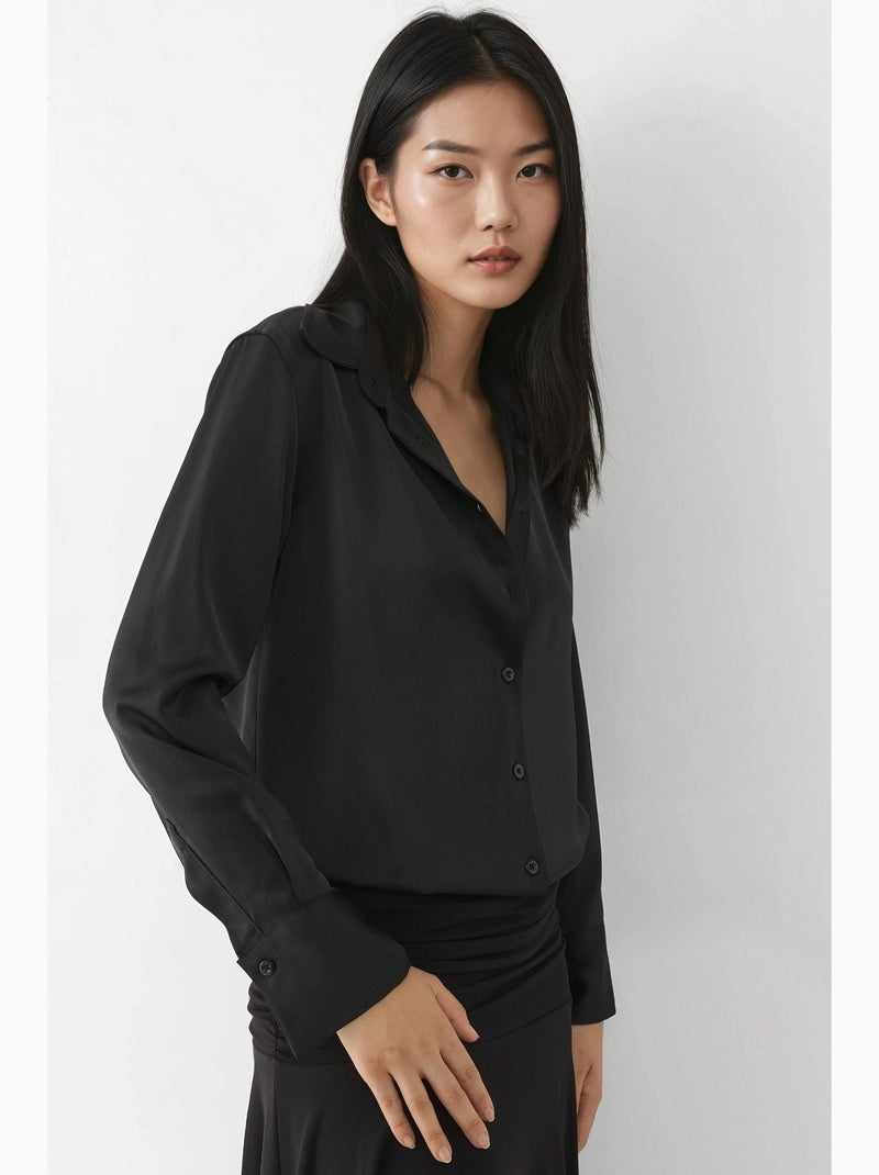 Chemise à manches longues en satin avec fermeture à boutons hiccup Noir - Kiabi