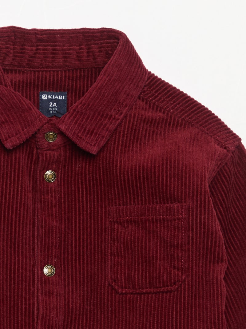 Chemise à manches longues en velours côtelé Rouge - Kiabi