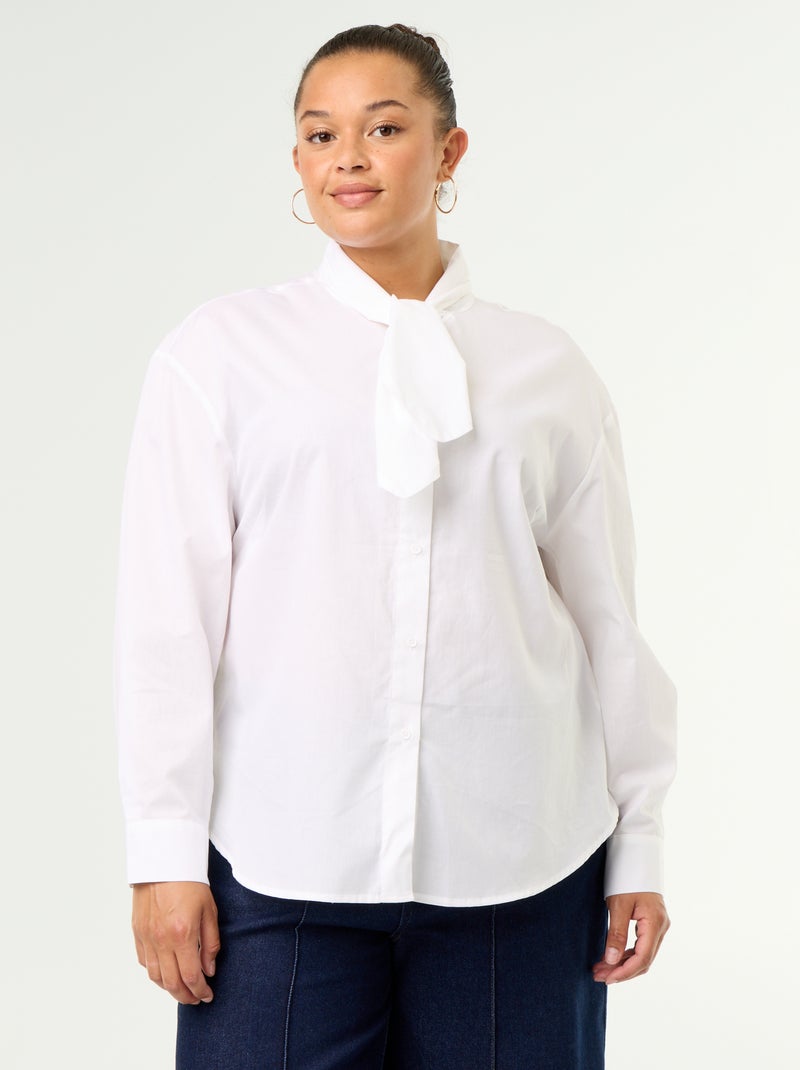 Chemise à manches longues et col lavallière Blanc - Kiabi
