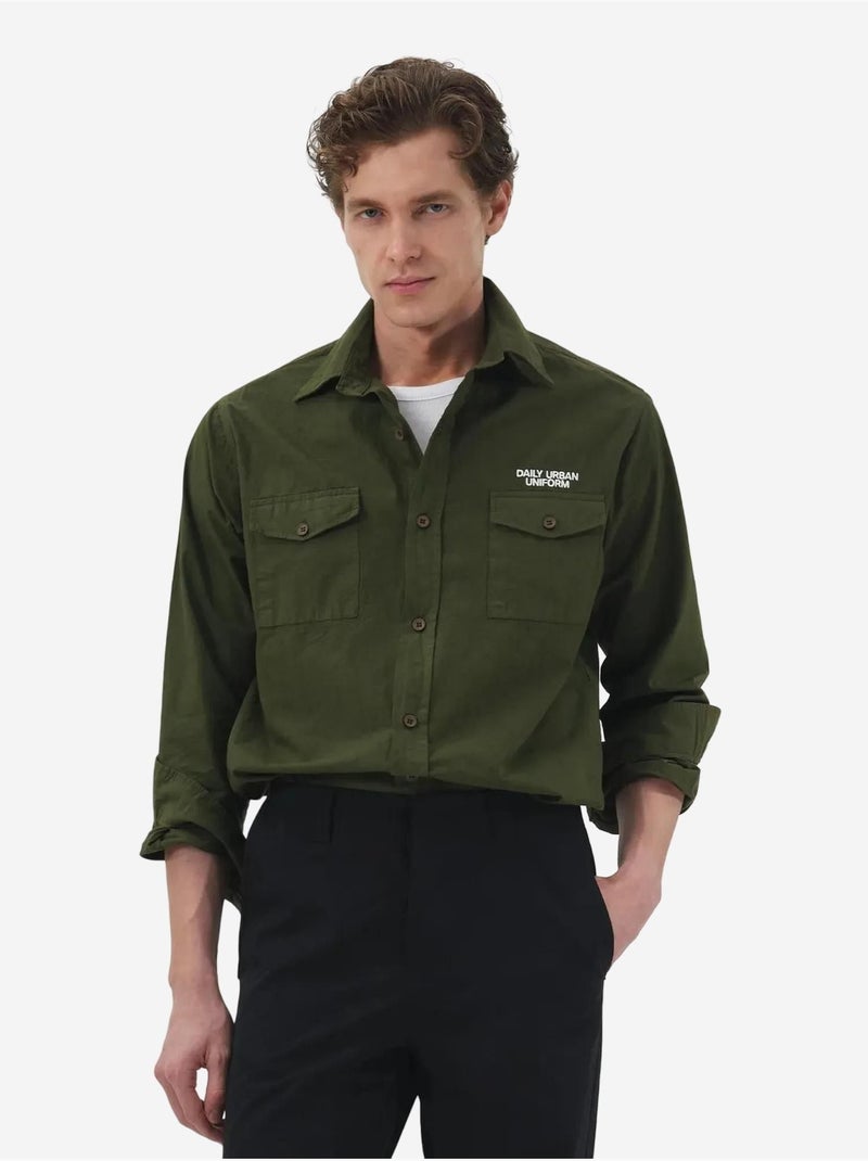 Chemise à manches longues giesto avec imprimé brodé Kaki - Kiabi