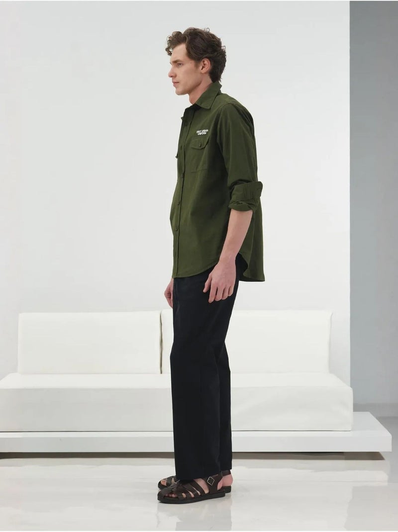 Chemise à manches longues giesto avec imprimé brodé Kaki - Kiabi
