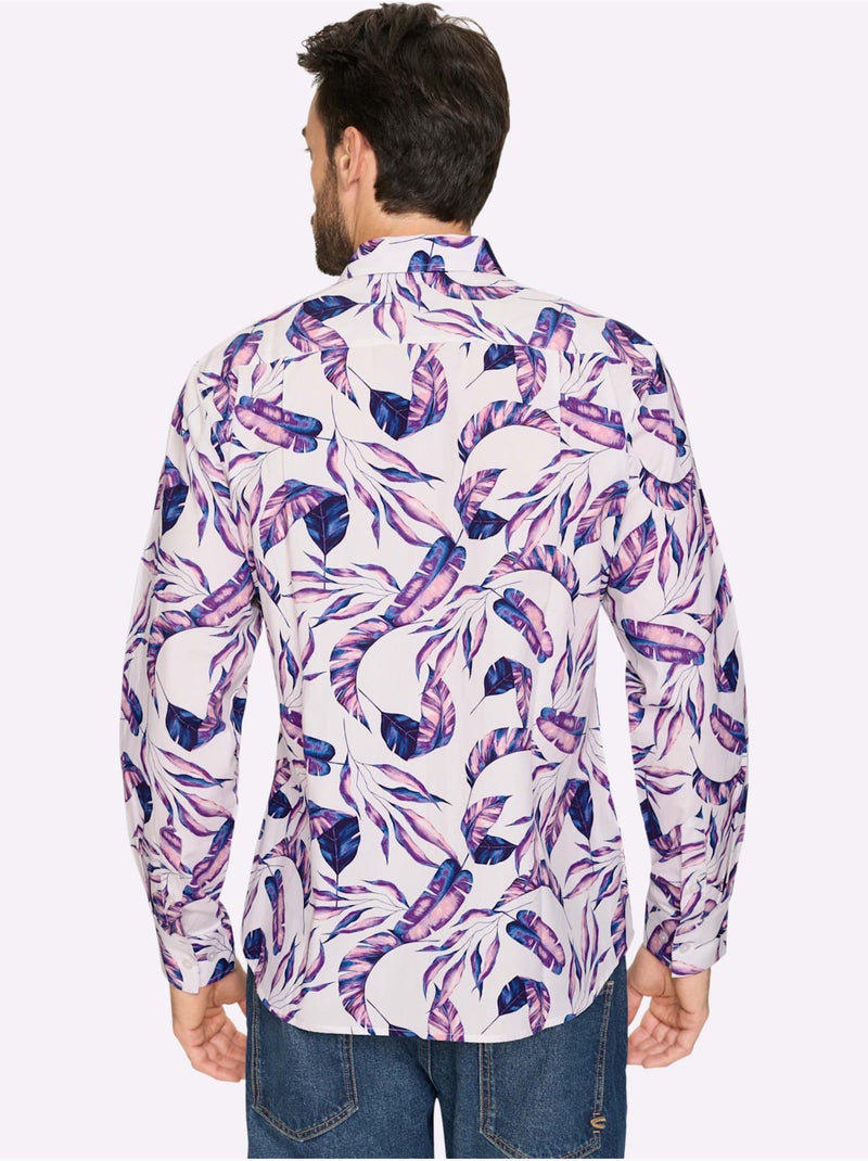 Chemise à Manches Longues Imprimé Tendance - Taille Standard - Witt Blanc Violet - Kiabi
