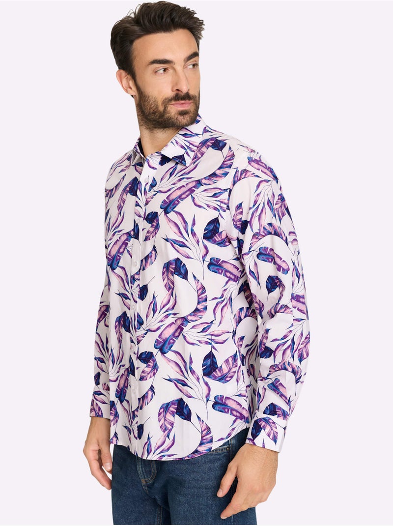 Chemise à Manches Longues Imprimé Tendance - Taille Standard - Witt Blanc Violet - Kiabi