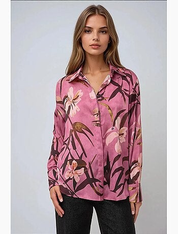 Chemise à manches longues imprimée en satin hiccup