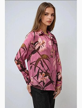 Chemise à manches longues imprimée en satin hiccup