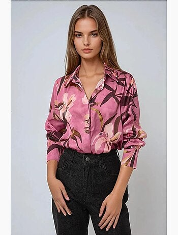 Chemise à manches longues imprimée en satin hiccup