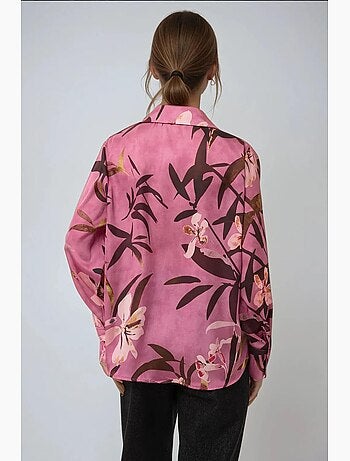 Chemise à manches longues imprimée en satin hiccup