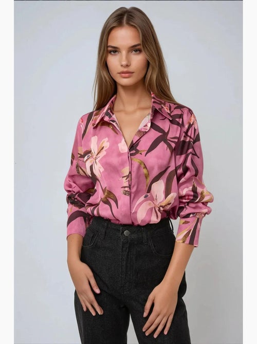 Chemise à manches longues imprimée en satin hiccup - Kiabi Chemise à manches longues imprimée en satin hiccup - Kiabi