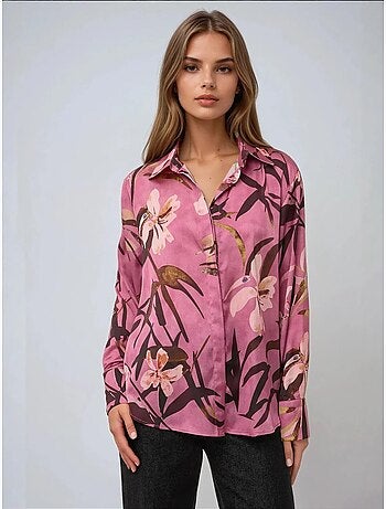 Chemise à manches longues imprimée en satin