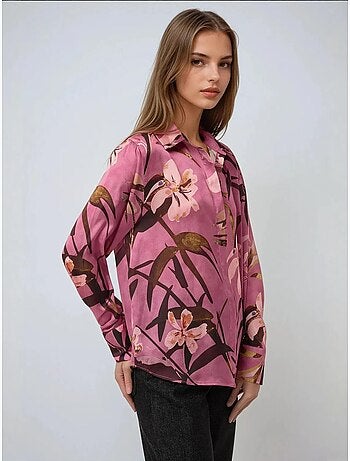 Chemise à manches longues imprimée en satin