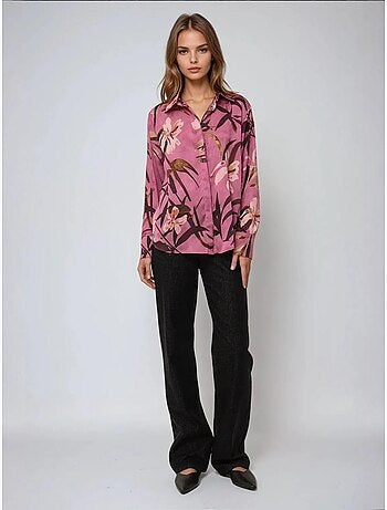 Chemise à manches longues imprimée en satin