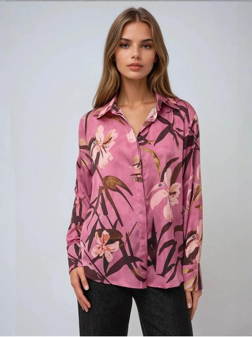 Chemise à manches longues imprimée en satin - Kiabi Chemise à manches longues imprimée en satin - Kiabi