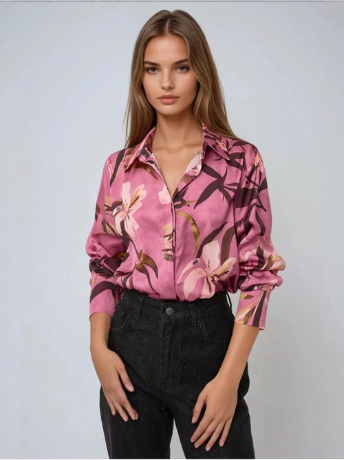 Chemise à manches longues imprimée en satin - Kiabi Chemise à manches longues imprimée en satin - Kiabi