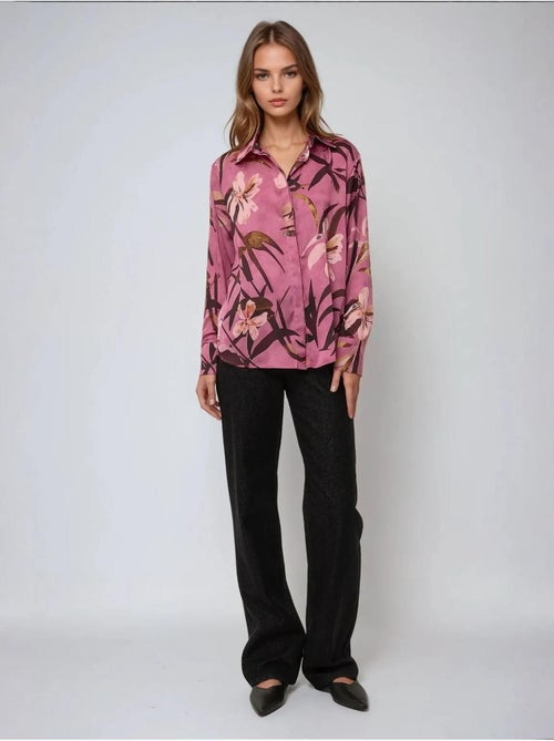 Chemise à manches longues imprimée en satin - Kiabi Chemise à manches longues imprimée en satin - Kiabi
