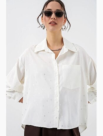 Chemise à manches longues oversize, micro-motifs et poches bdart