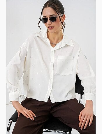 Chemise à manches longues oversize, micro-motifs et poches bdart
