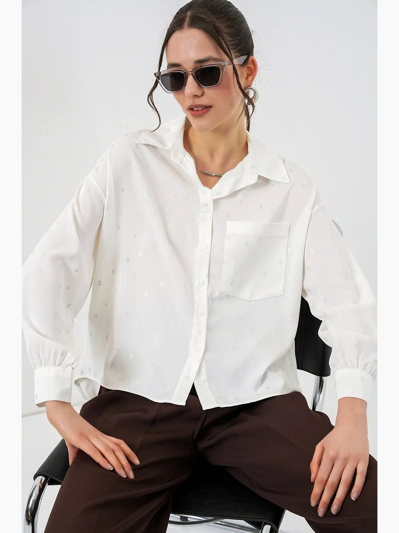 Chemise à manches longues oversize, micro-motifs et poches bdart Blanc - Kiabi