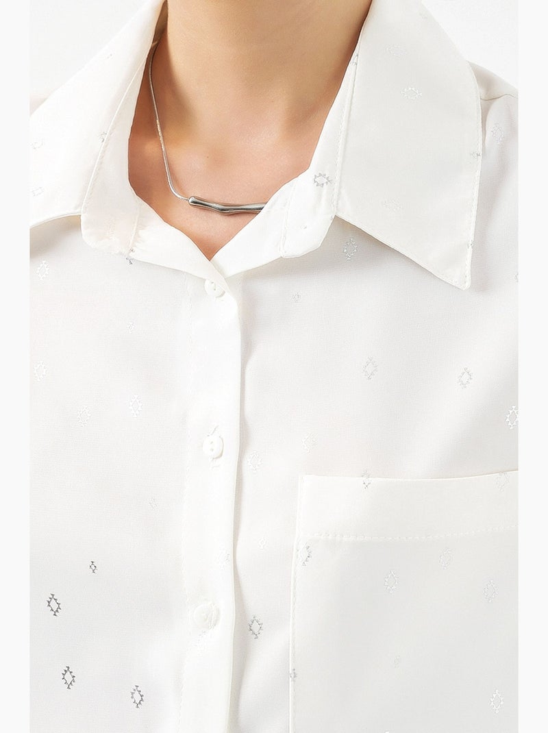 Chemise à manches longues oversize, micro-motifs et poches bdart Blanc - Kiabi
