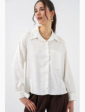 Chemise à manches longues oversize, micro-motifs et poches bdart