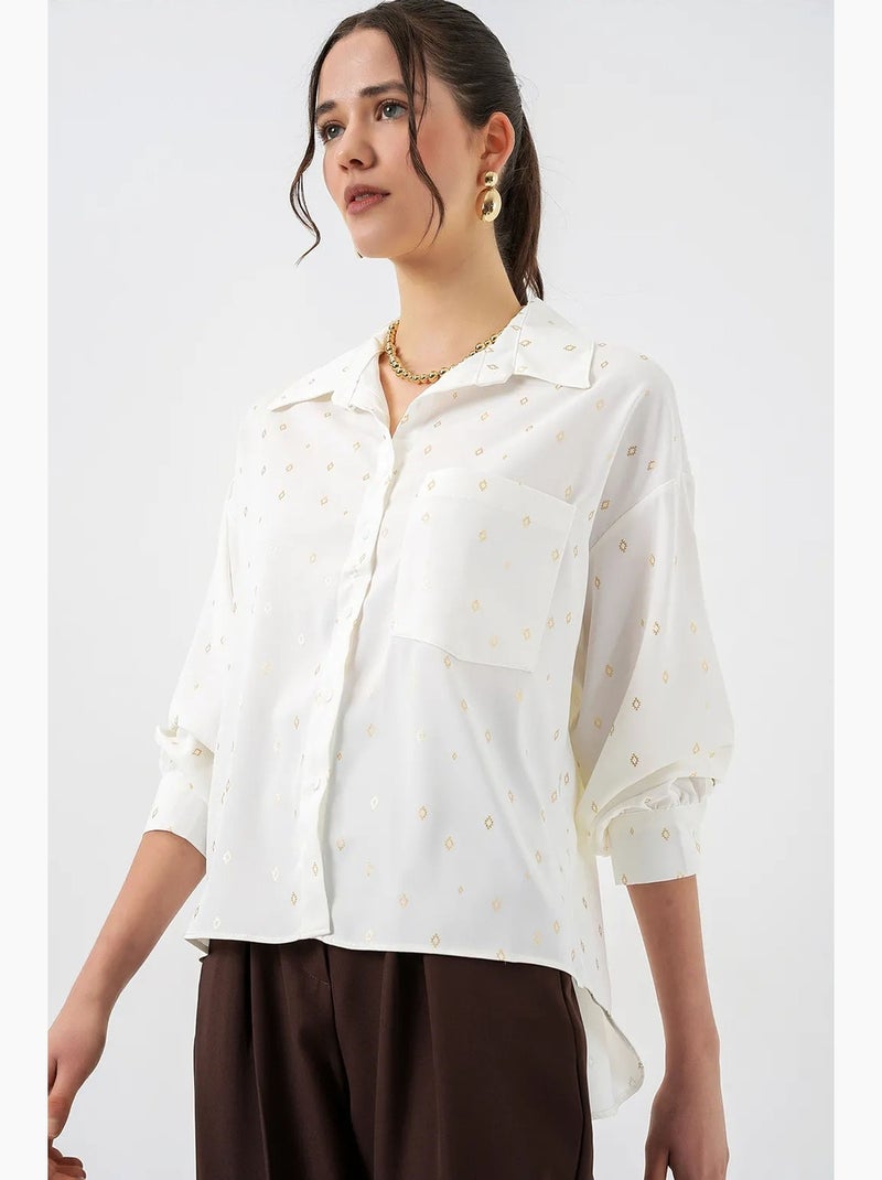 Chemise à manches longues oversize, micro-motifs et poches bdart Crème - Kiabi