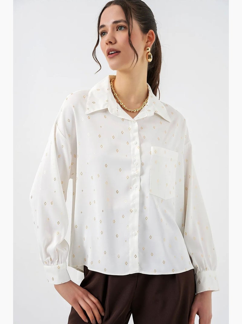 Chemise à manches longues oversize, micro-motifs et poches bdart Crème - Kiabi