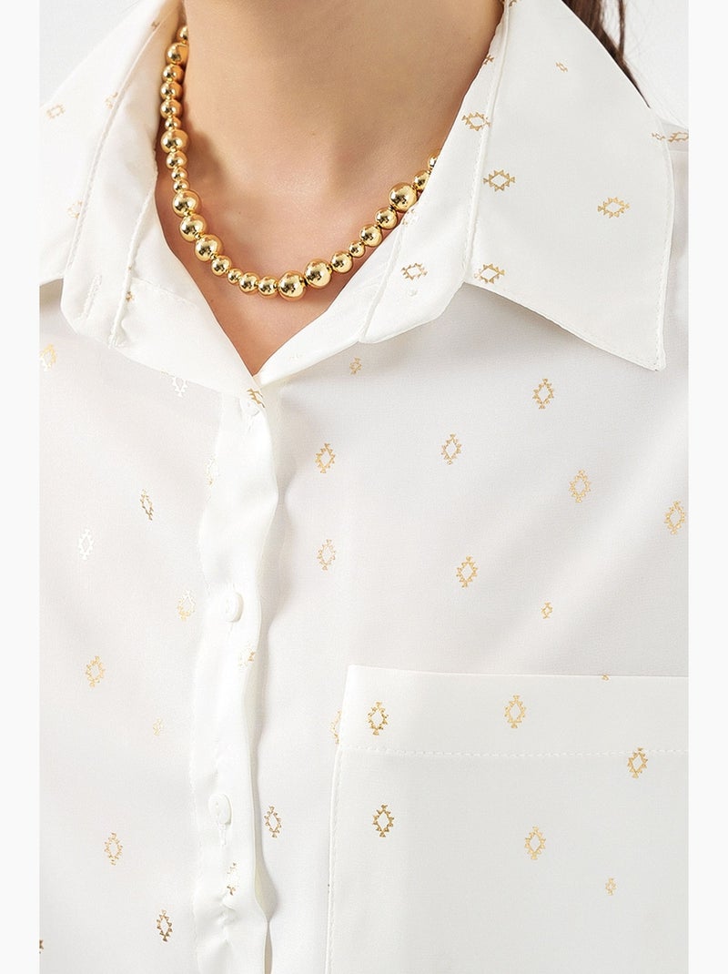 Chemise à manches longues oversize, micro-motifs et poches bdart Crème - Kiabi