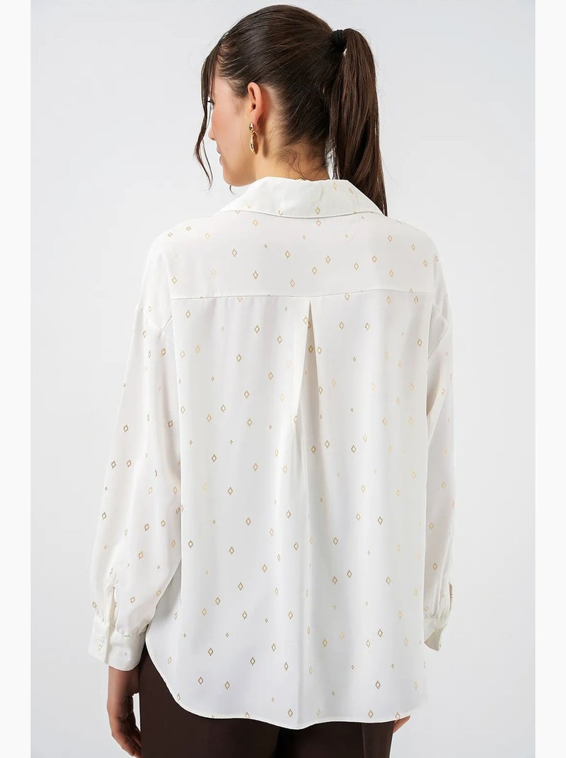 Chemise à manches longues oversize, micro-motifs et poches bdart Crème - Kiabi