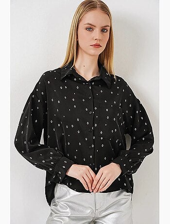 Chemise à manches longues oversize, micro-motifs et poches bdart