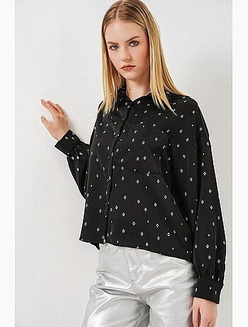 Chemise à manches longues oversize, micro-motifs et poches bdart