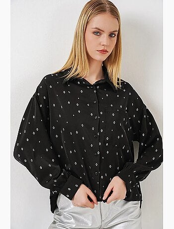 Chemise à manches longues oversize, micro-motifs et poches bdart