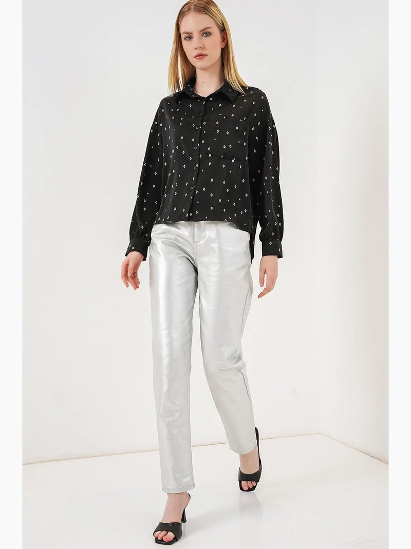 Chemise à manches longues oversize, micro-motifs et poches bdart Noir Blanc - Kiabi