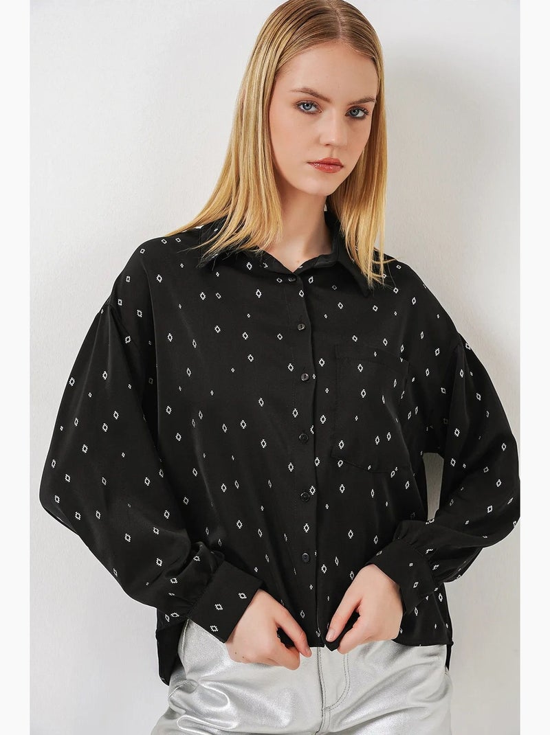 Chemise à manches longues oversize, micro-motifs et poches bdart Noir Blanc - Kiabi
