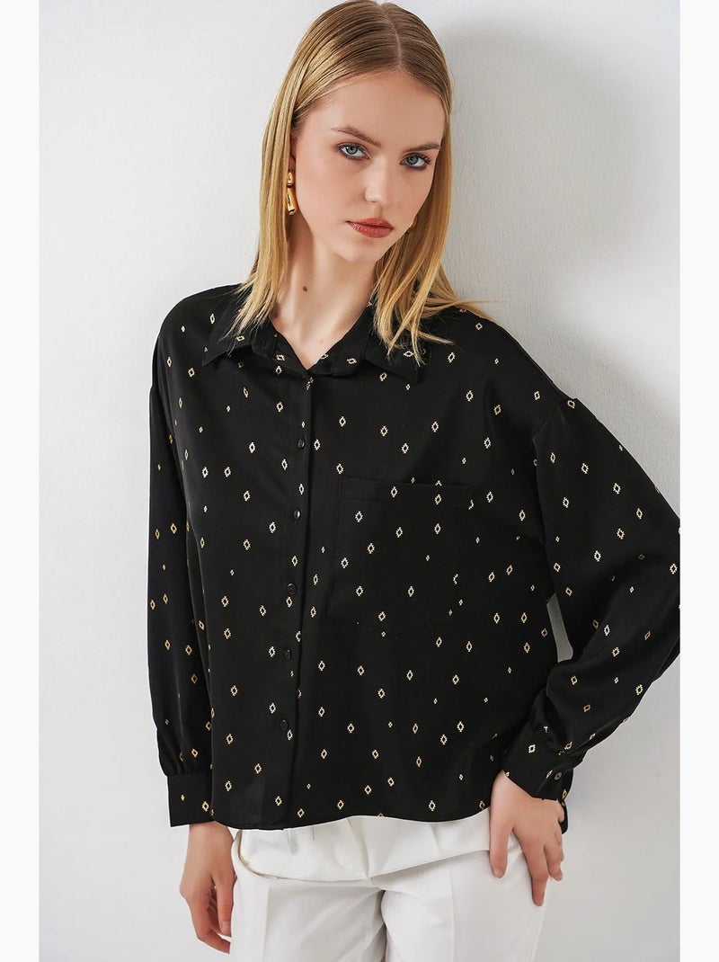 Chemise à manches longues oversize, micro-motifs et poches bdart Noir - Kiabi