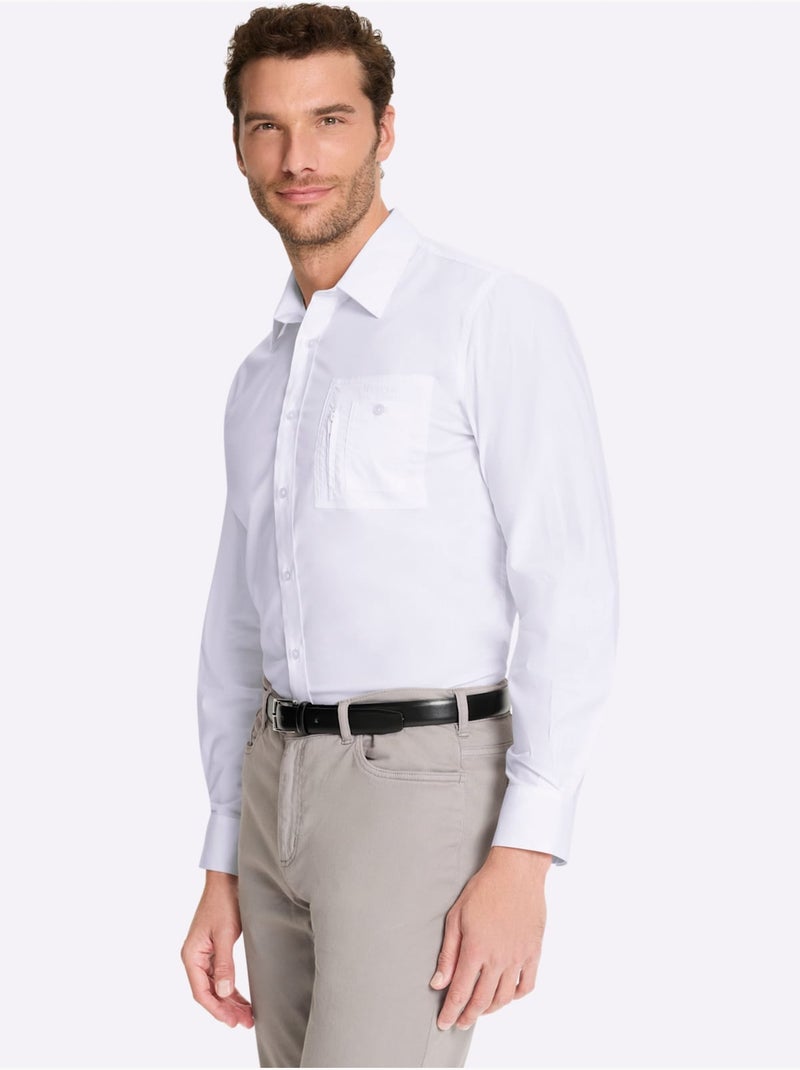 Chemise à Manches Longues Poche Poitrine - Taille Standard - Witt Blanc - Kiabi
