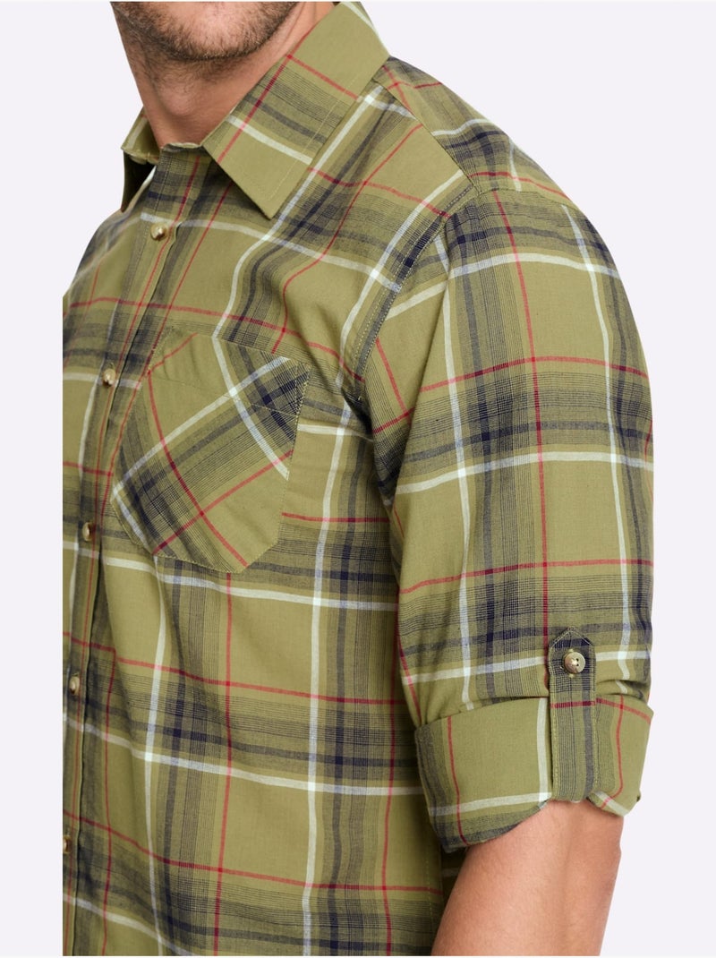 Chemise à Manches Longues Poche Poitrine - Taille Standard - Witt Vert - Kiabi