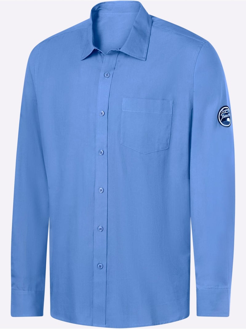 Chemise à Manches Longues Poche Poitrine Pratique - Taille Standard - Witt Bleu - Kiabi