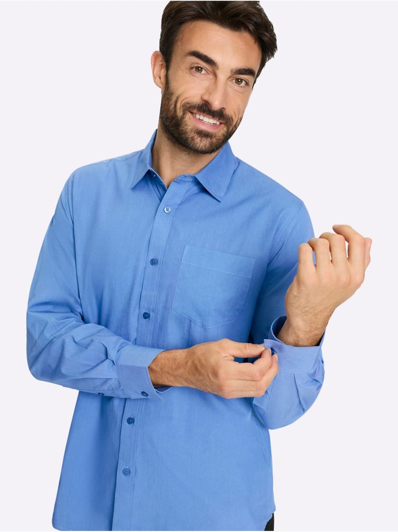 Chemise à Manches Longues Poche Poitrine Pratique - Taille Standard - Witt Bleu - Kiabi
