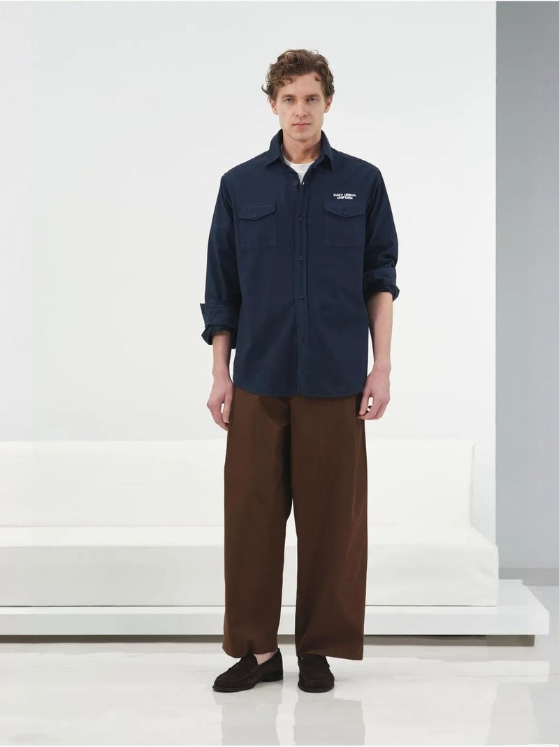 Chemise à manches longues pour homme , coupe classique, avec poche giesto Bleu marine - Kiabi