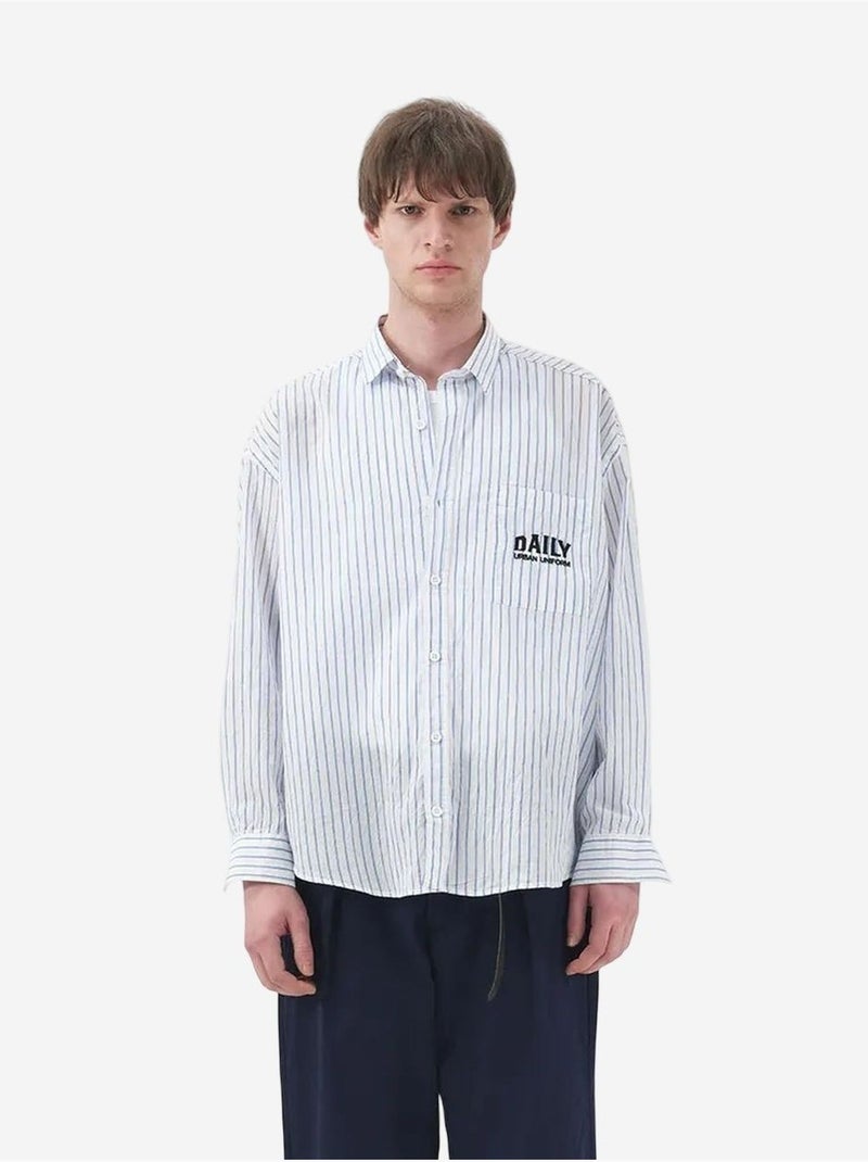 Chemise à manches longues rayée avec broderie giesto Blanc - Kiabi