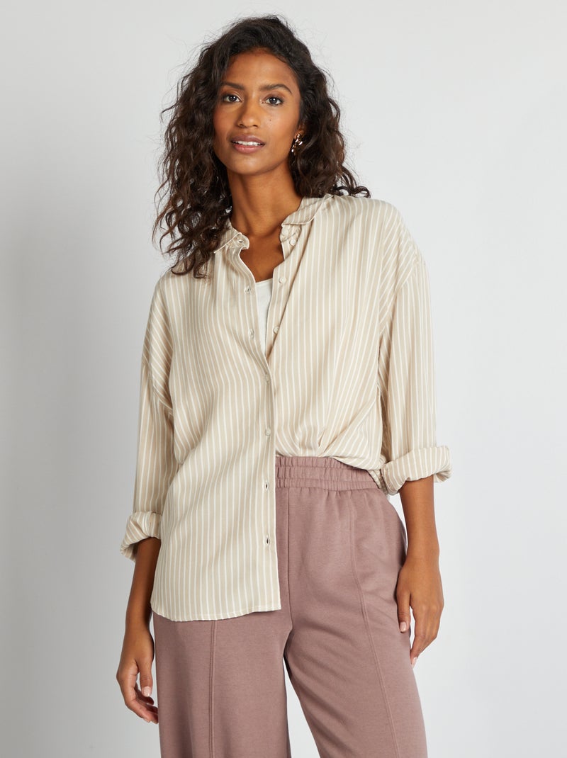 Chemise à manches longues rayée Beige - Kiabi