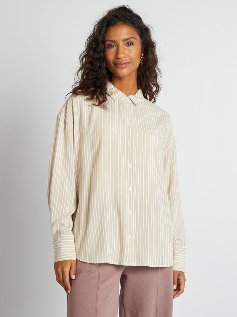 Chemise à manches longues rayée Beige - Kiabi