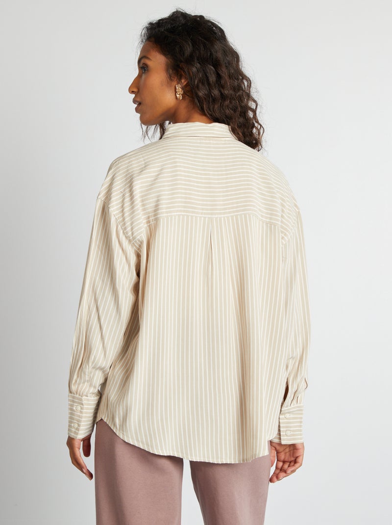 Chemise à manches longues rayée Beige - Kiabi