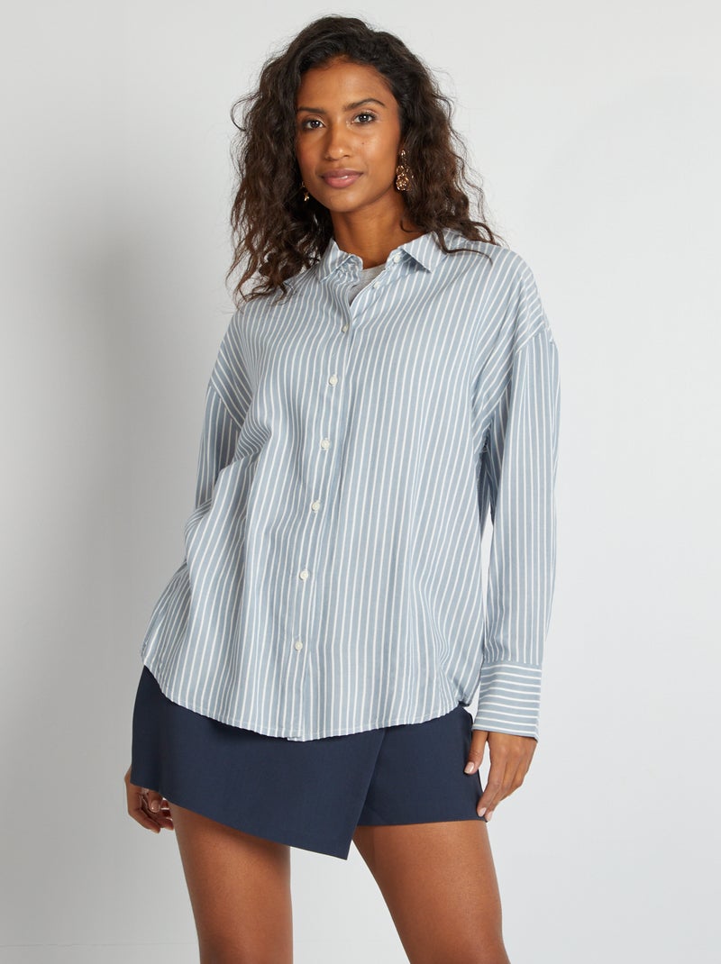 Chemise à manches longues rayée Bleu - Kiabi