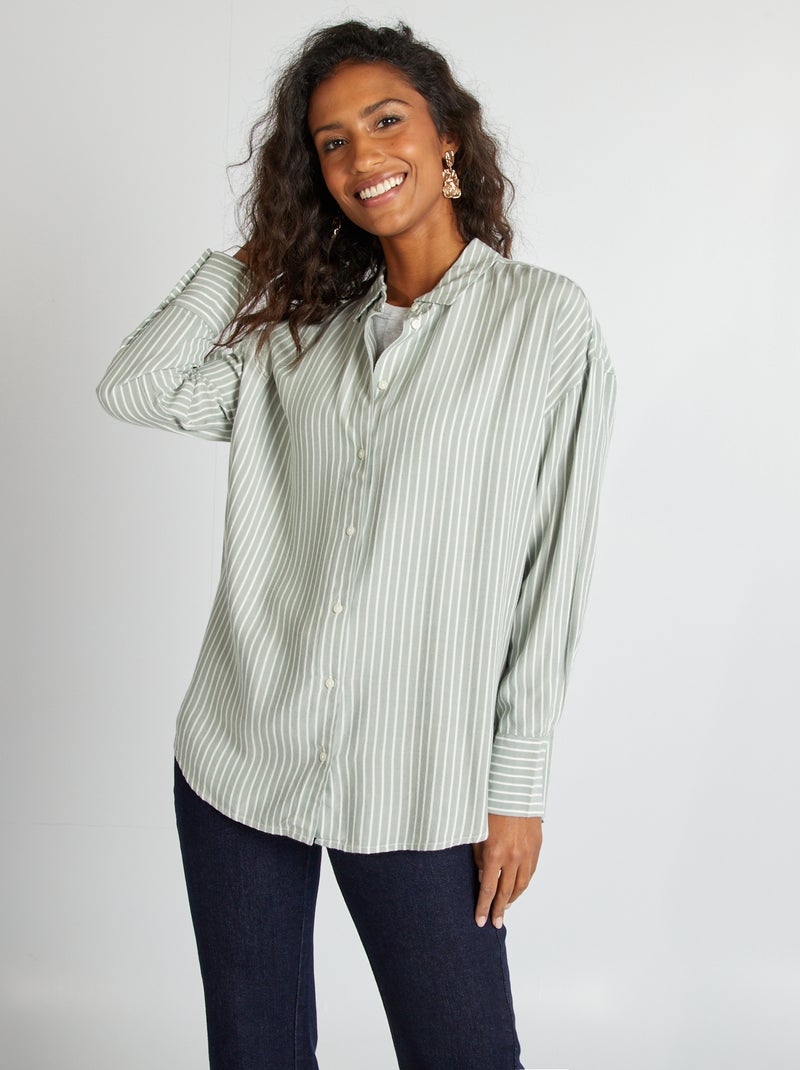 Chemise à manches longues rayée Vert - Kiabi
