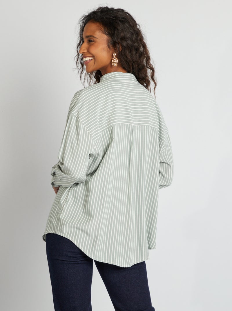 Chemise à manches longues rayée Vert - Kiabi